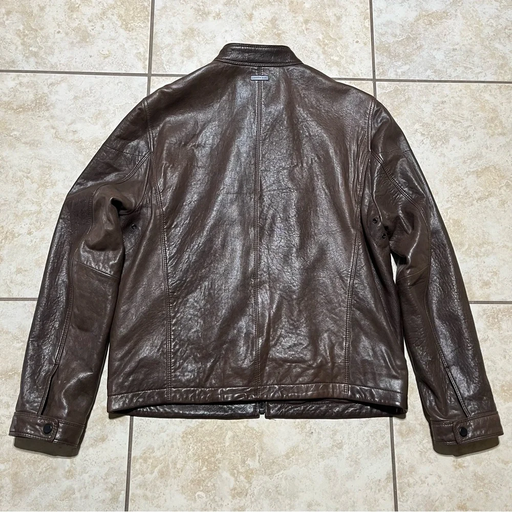 Andrew Marc New York Leather Brown Moto Racer Biker Jacket Men's Size Medium - Picture 12 of 12